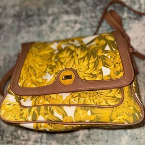 Isaac Mizrahi Yellow and Brown Floral Crossbody Bag
